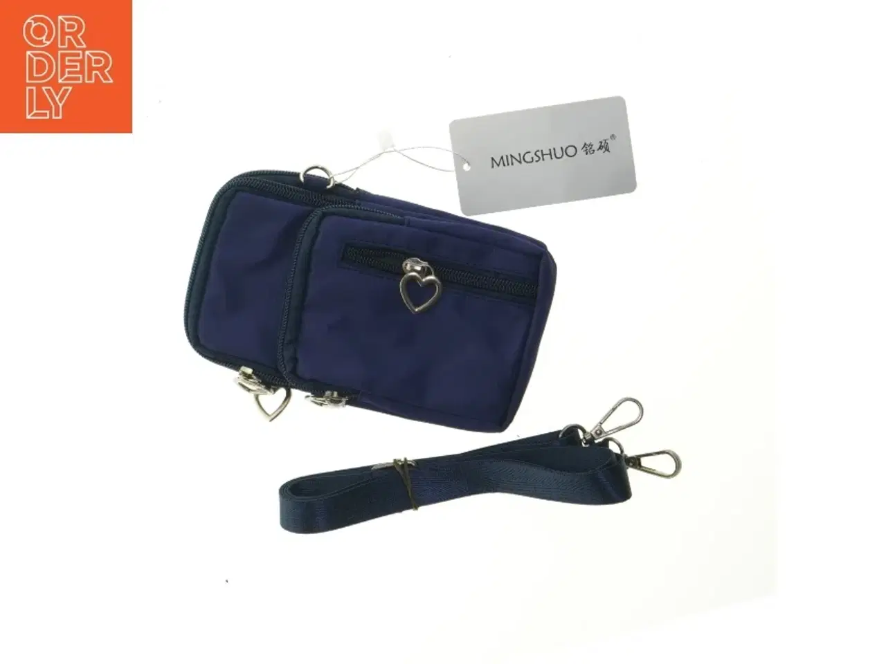 Billede 1 - Blå taske med hjerte lynlåse og rem fra Mingshuo (str. 18x11 cm)