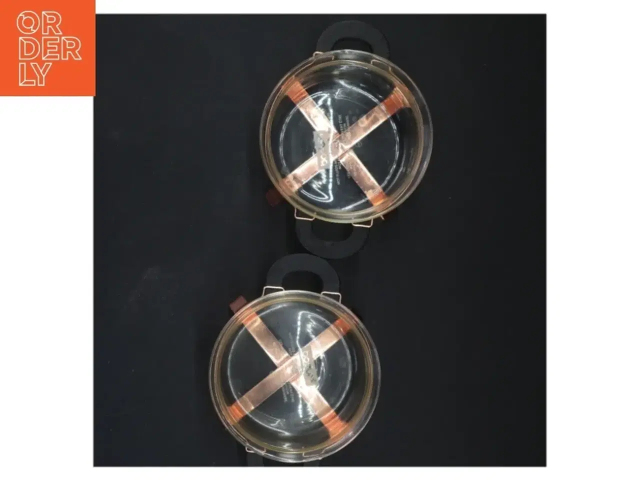 Billede 2 - glaskasseroller med kobberstativer (str. Ø 10x7 cm)