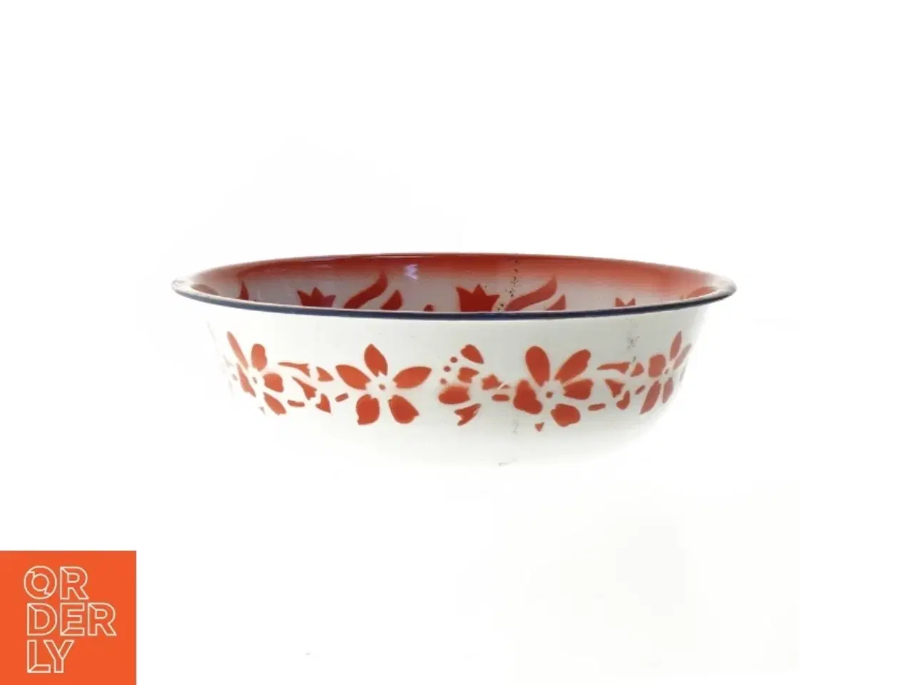 Billede 1 - Dekorativ emaljeskål med blomsterdesign (str. Ø 24,5 cm)