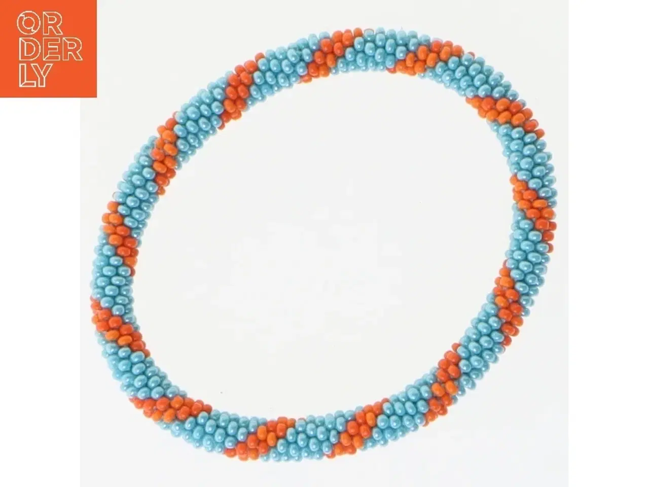 Billede 3 - Perlearmbånd i blå og orange (str. Ø 6 cm)