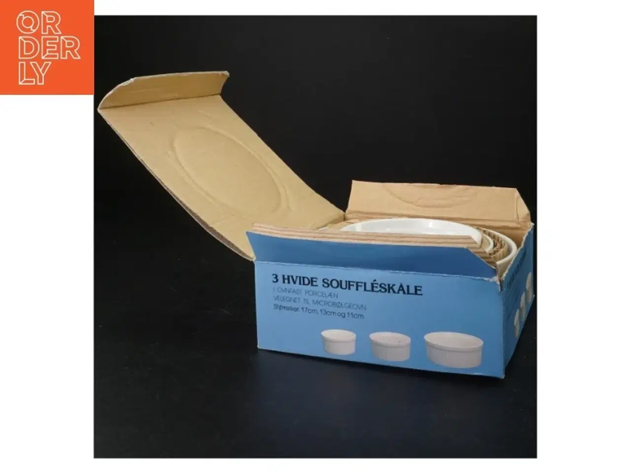 Billede 2 - Sæt af 3 hvide souffléskåle (str. 17 cm, , 13 cm og 11 cm)