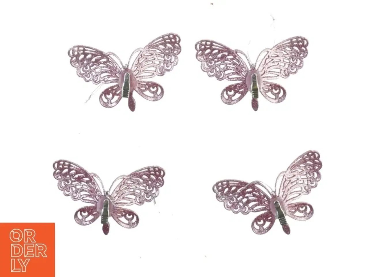 Billede 1 - 4 stk. Glimmer Sommerfugle pynt med klemmer (str. 13 x 8 cm)