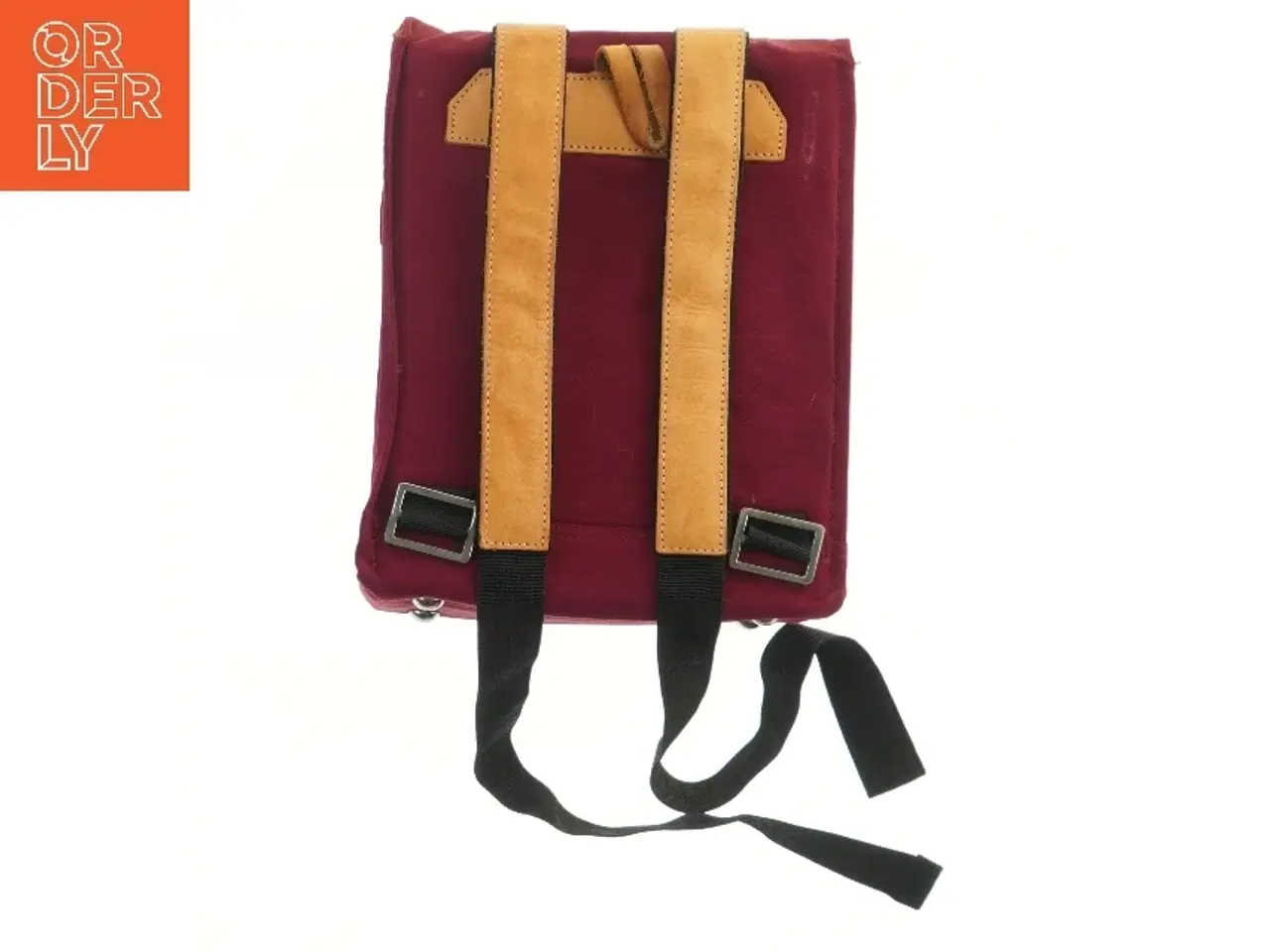 Billede 2 - Rød rygsæk med læderdetaljer (str. 28x23 cm)