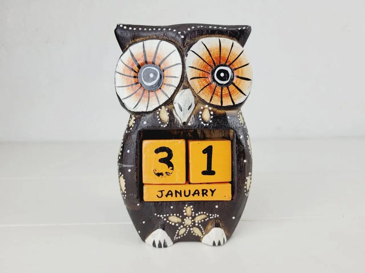 Billede 3 - ⭐️ Håndmalet ugle kalender figur i tær