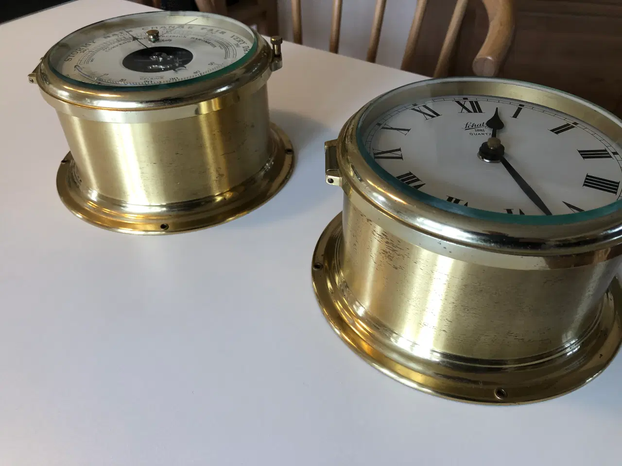 Billede 11 - Flot skibsur og barometer sæt i messing fra Schatz