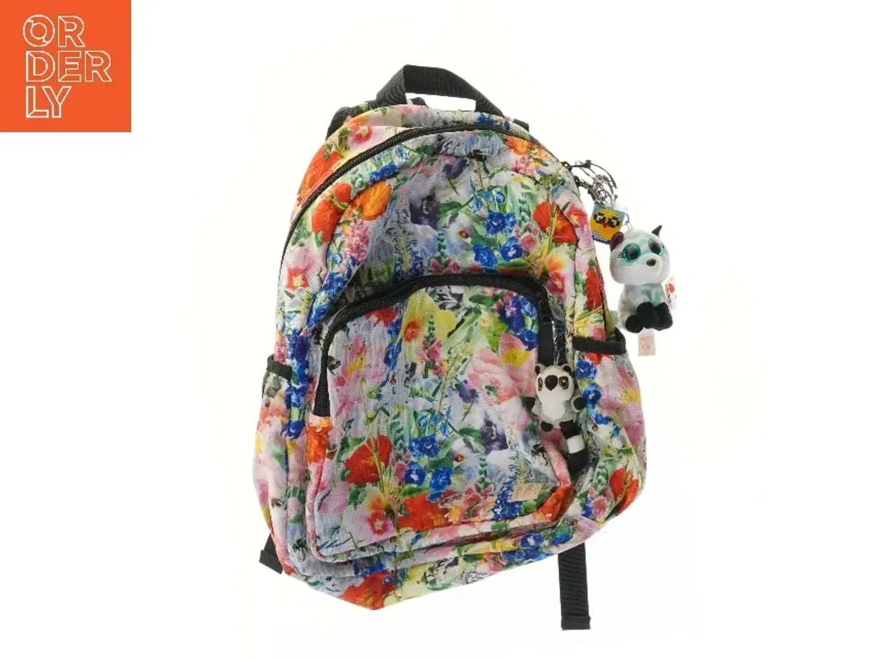 Billede 1 - Blomstret rygsæk med vedhæng (str. 43x17x34 cm)