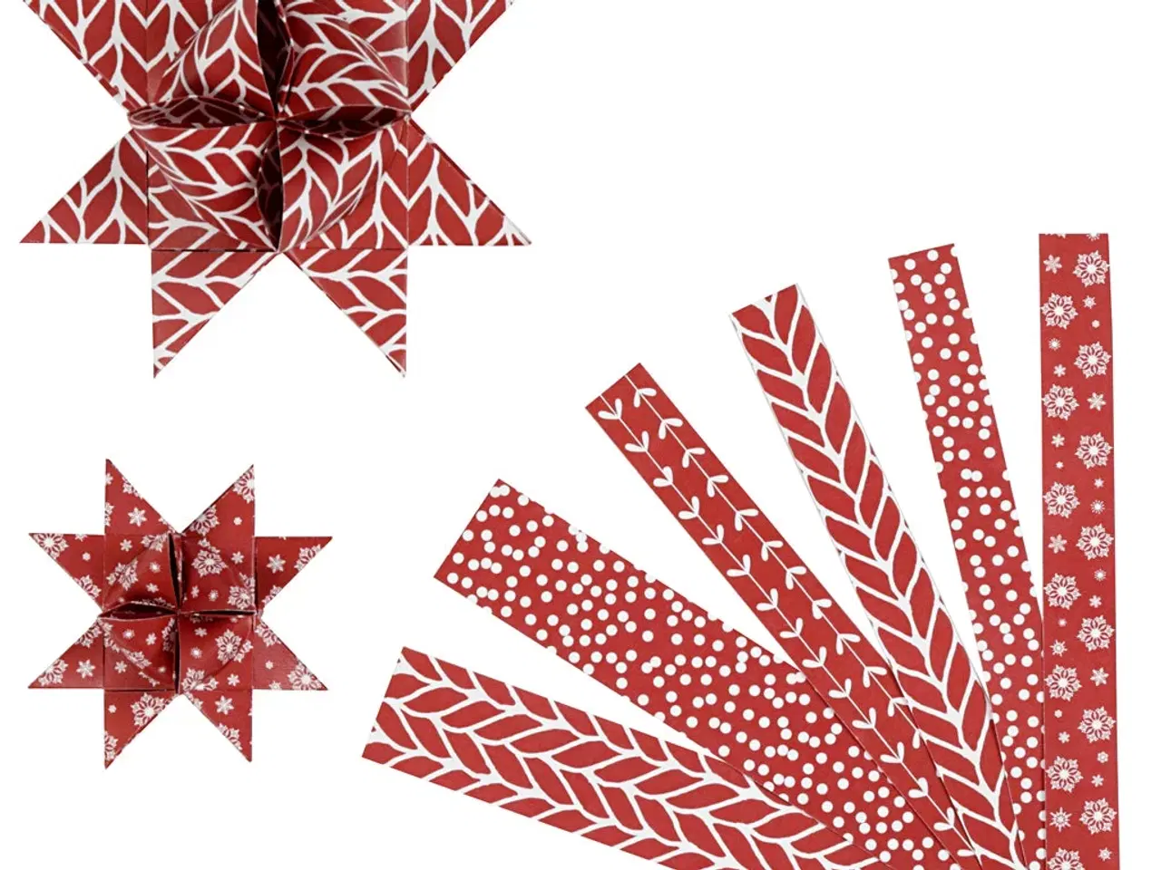 Billede 1 - Stjernestrimler, L: 44+78 cm, diam. 6,5+11,5 cm, B: 15+25 mm, rød, hvid, 60 strimler/ 1 pk.