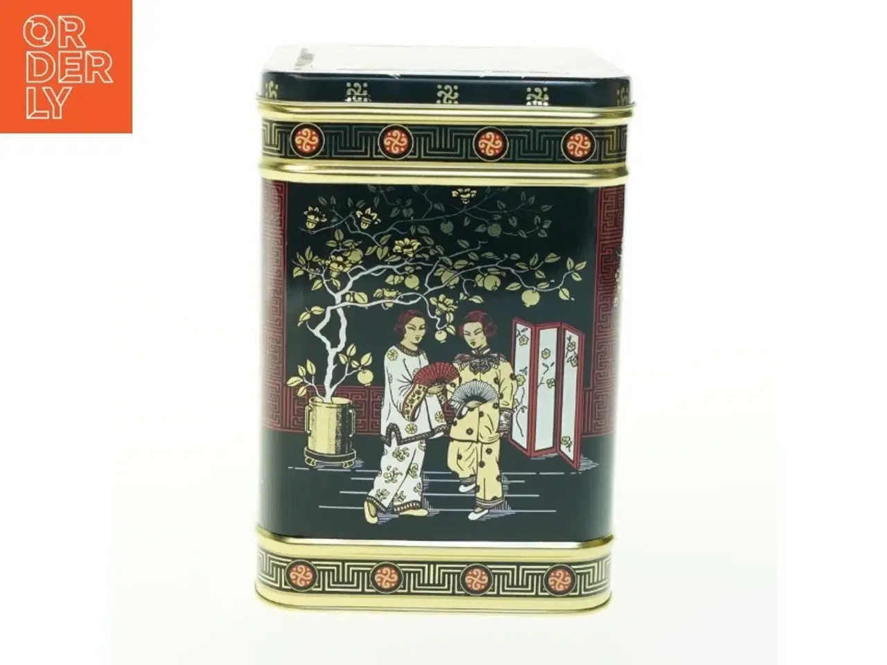 Billede 2 - Dekorativ kagedåse med asiatisk motiv (str. H. 21,5 cm. 15 x 15 cm)