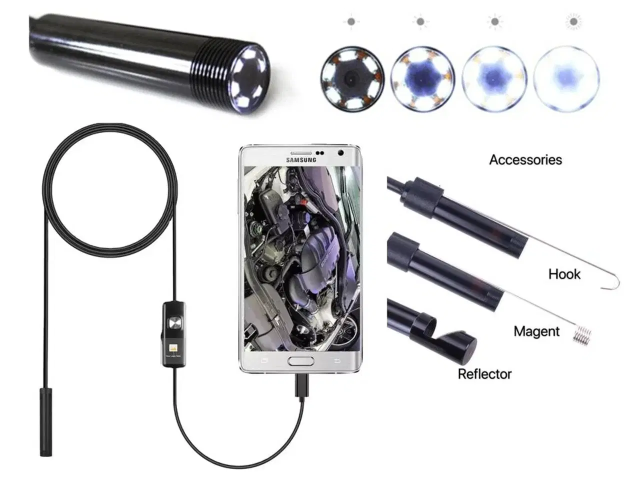 Billede 1 - 2 stk. Inspektionskamera med LED lys.