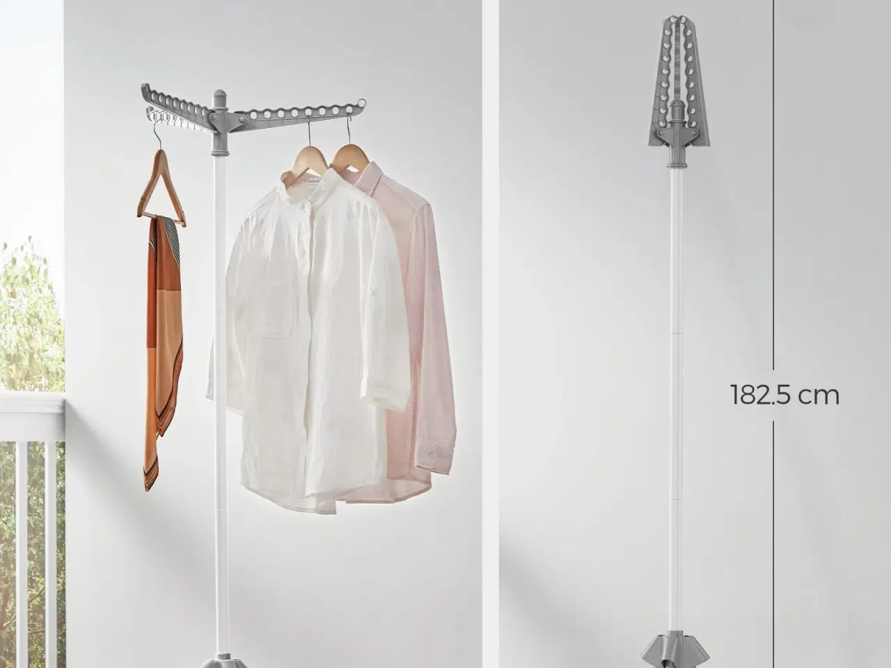 Billede 2 - Tørrestativ til tøj foldbart stativ med 3 roterbare arme, 4 ben, rustfrit stål, 150 cm, grå/hvid