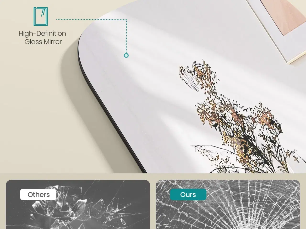 Billede 3 - Fuldfigur gulvspejl 160 × 50 cm – buet rektangel med støtteben, hærdet glas, aluminium – blæk-sort