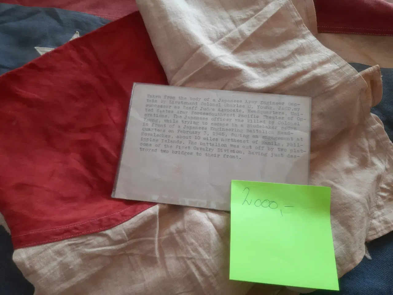 Billede 1 - WW2 Good luck flag japansk med beskrivelse.