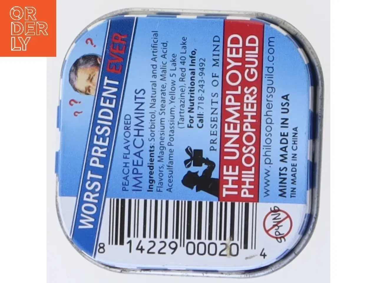 Billede 4 - Metaldåse med pastiller, præsident Bush motiv (str. 4,5 x 4,5 cm)