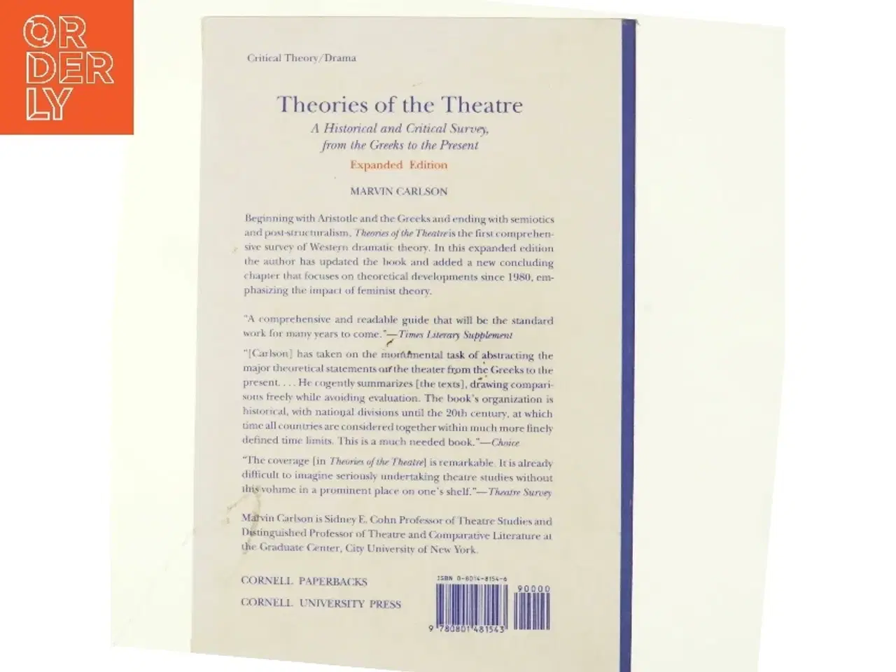 Billede 3 - Theories of the theatre : a historical and critical survey, from the Greeks to the present af Marvin Carlson (1935-) (Bog)