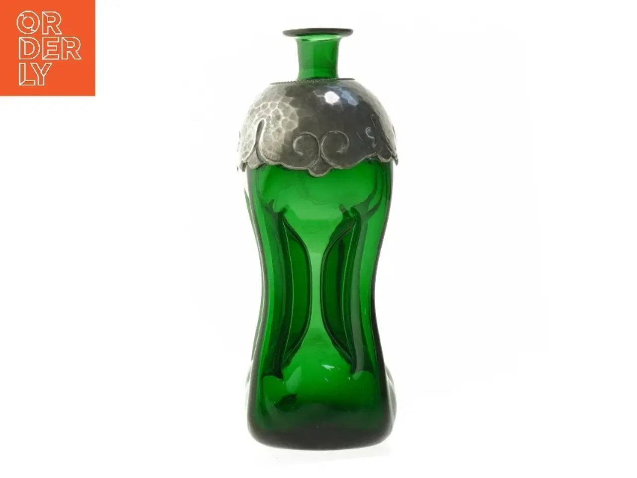 Billede 2 - Grøn glasflaske med metaldekoration (str. 18 cm)