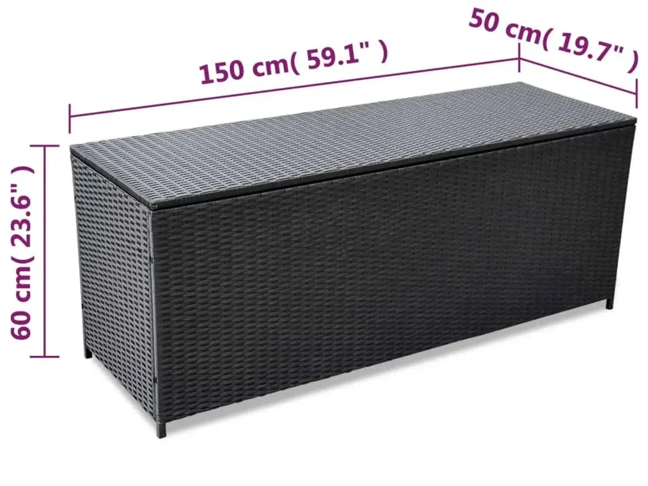 Billede 4 - Udendørs opbevaringskasse 150x50x60 cm polyrattan sort
