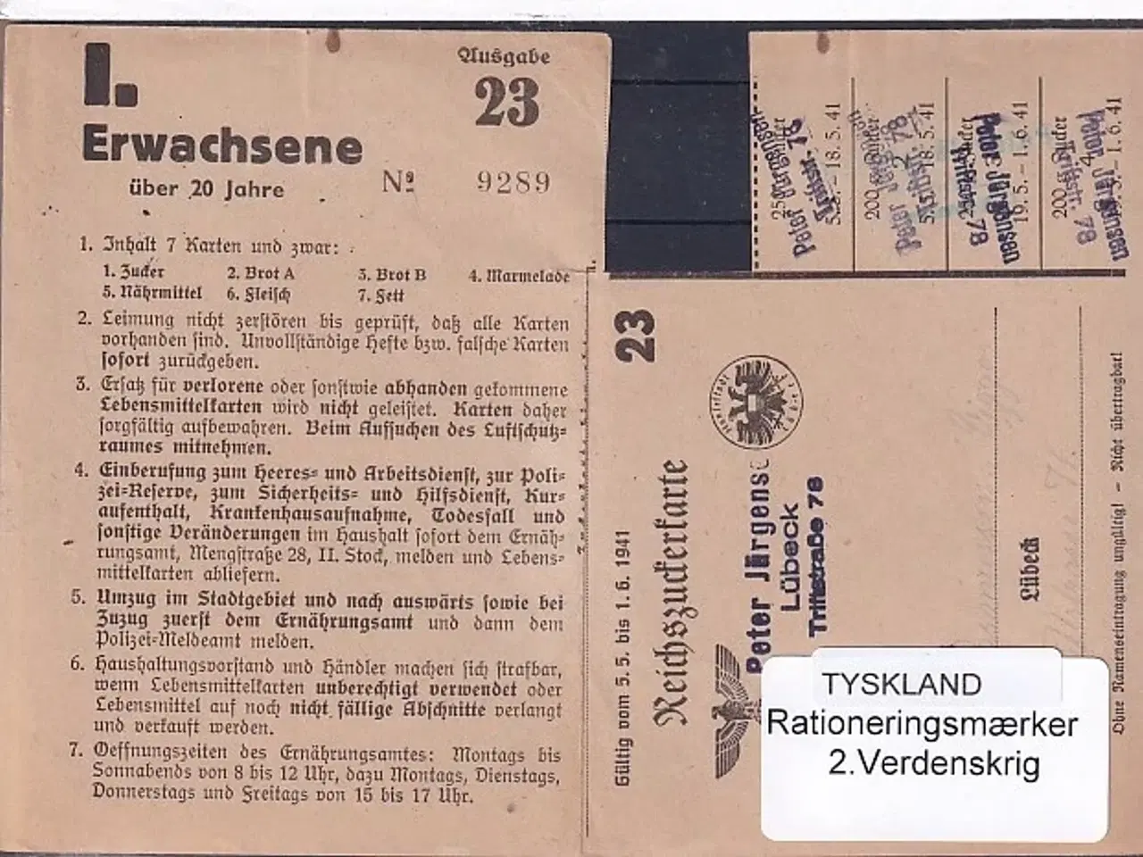 Billede 1 - Tyskland - Rationeringsmærker - 2. Verdenskrig