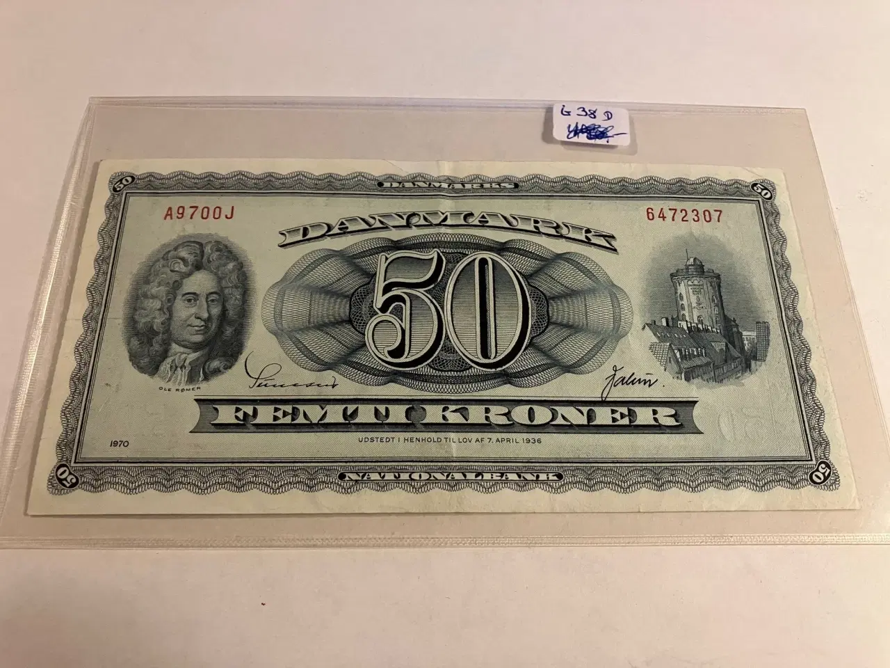 Billede 1 - 50 Kroner 1970 Erstatningsseddel Danmark