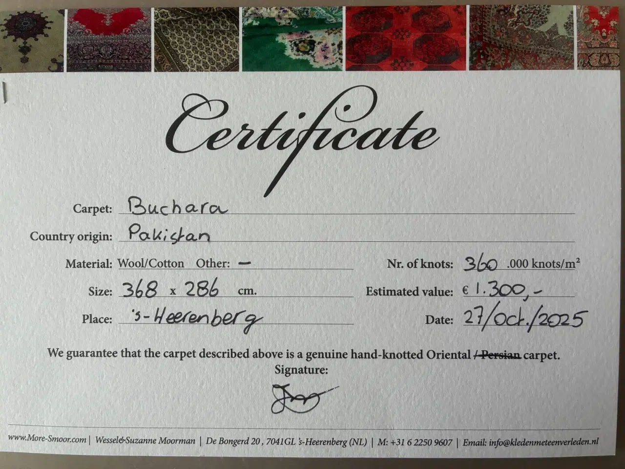 Billede 20 - Pakistansk håndknyttet Buchara tæppe - Certifikat