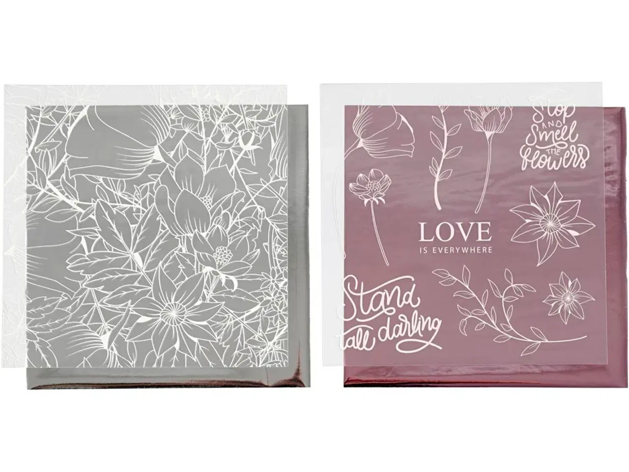 Billede 1 - Dekorationsfolie og design limark, blomster, ark 15x15 cm, rosa, sølv, 4ark/ 1 pk.