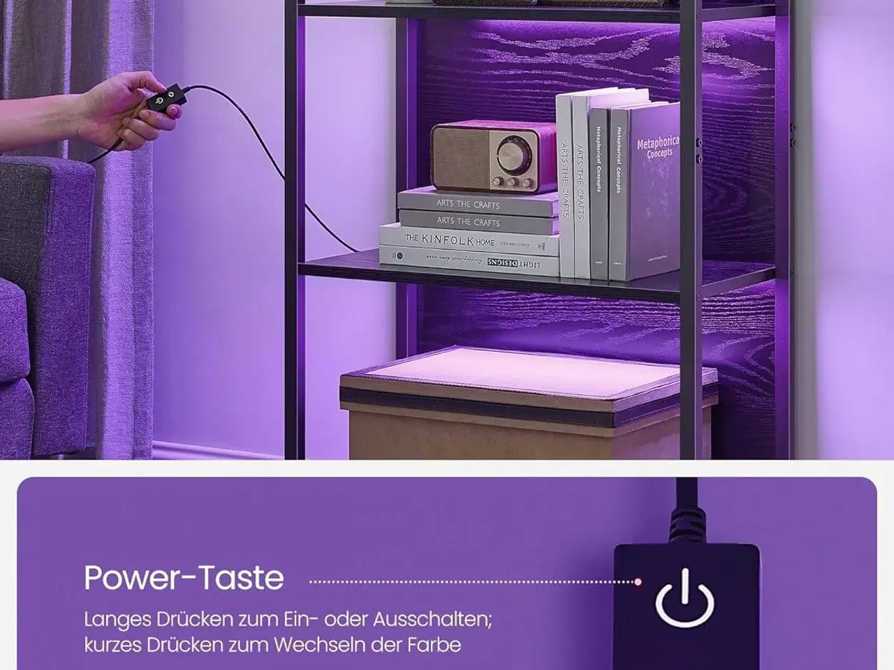 Billede 4 - Bogreol med LED lys 6 hylder, 30,3 × 60 × 178,6 cm, ibenholt-sort