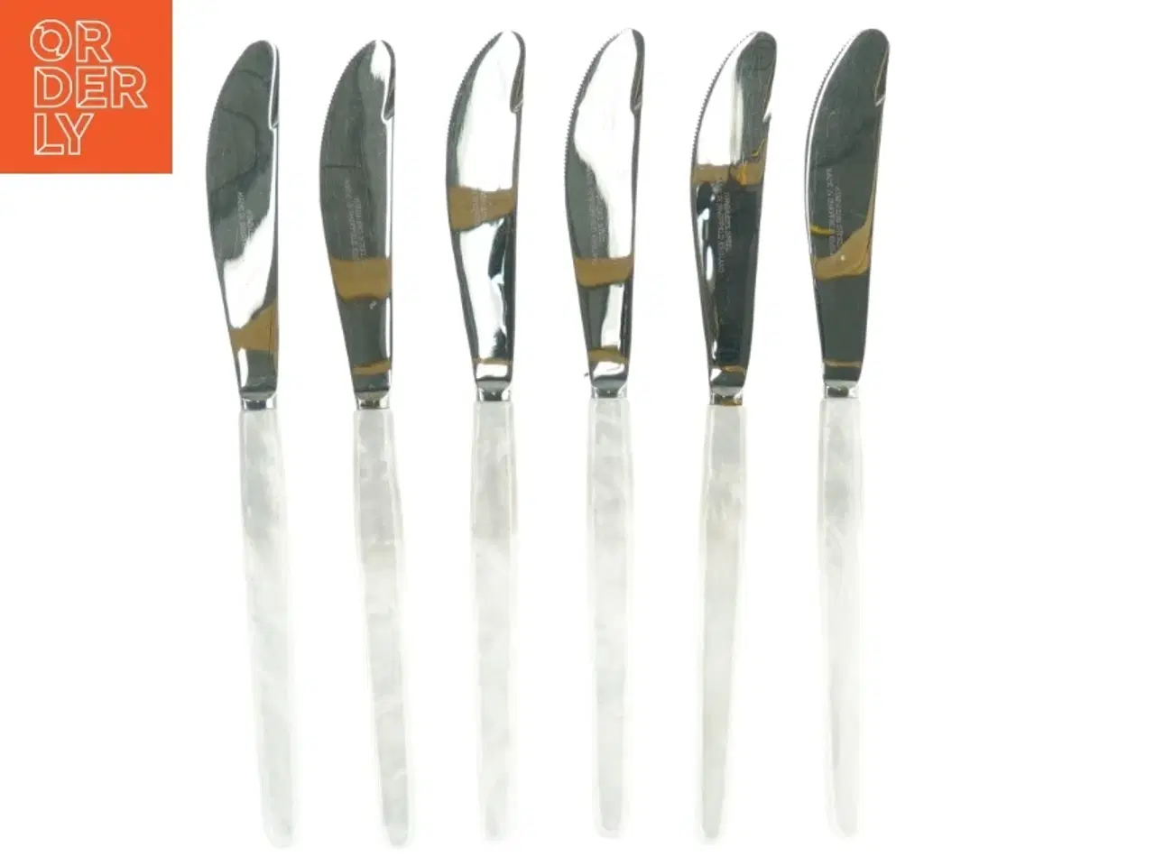 Billede 1 - Sæt af Sheffield smørknive med Perlemorskaft (str. 22 cm. 6 styk)