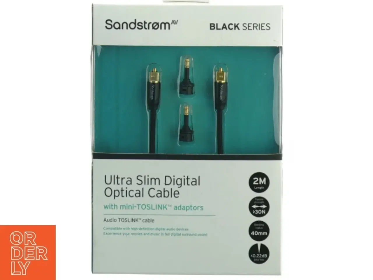 Billede 1 - Sandstrøm Ultra Slim Digital Optisk Kabel med mini-TOSLINK adaptere fra Sandstrøm (str. 20 x 14 cm)