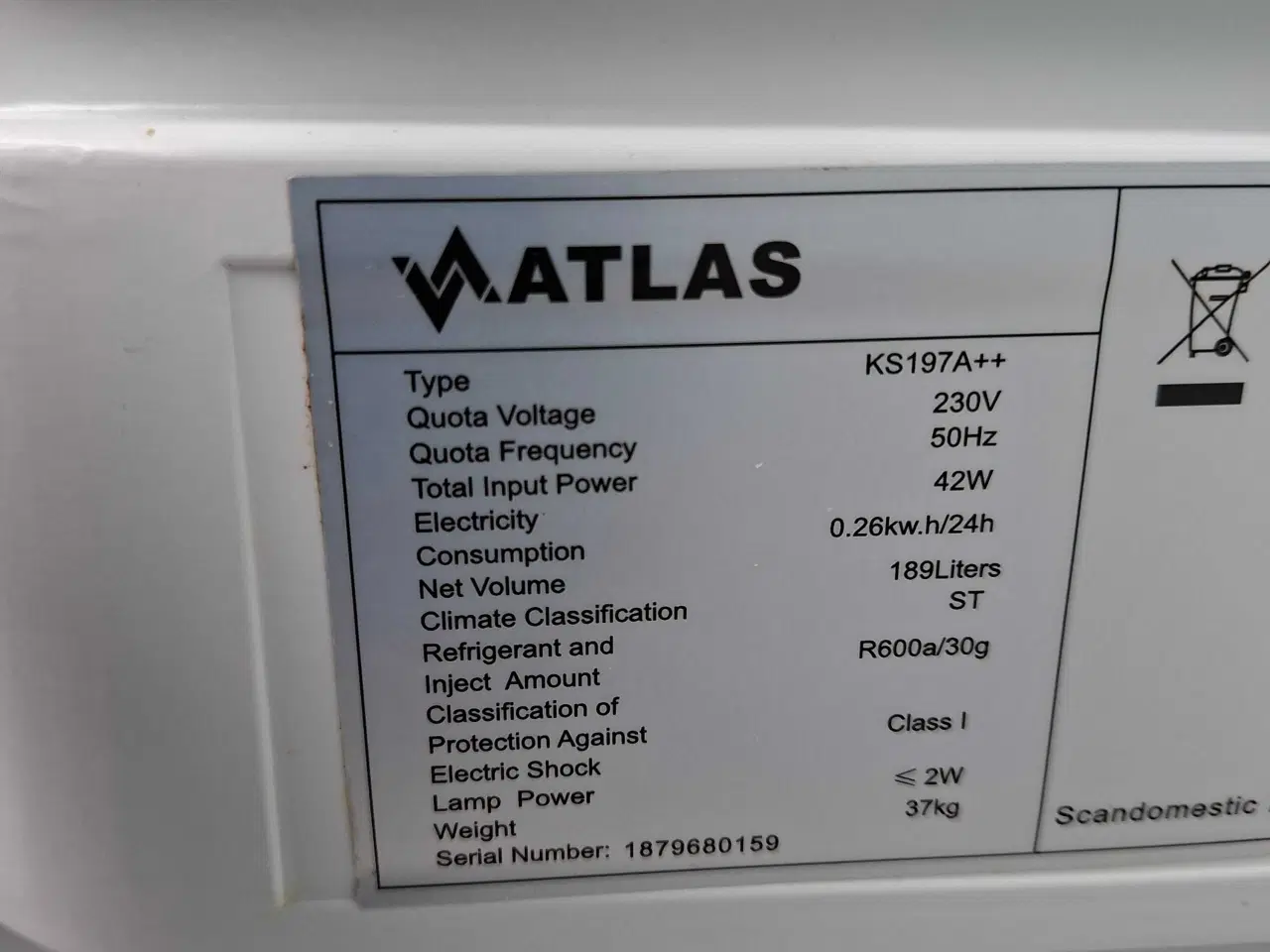 Billede 1 - ATLAS Køleskab 