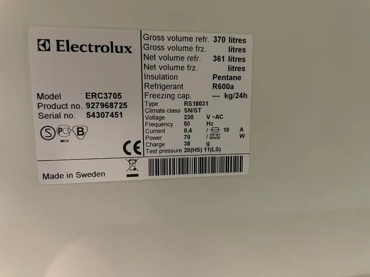 Billede 6 - Køleskab, brugt. ELECTROLUX.