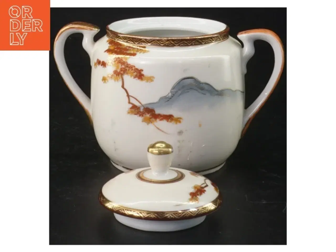 Billede 2 - Porcelænstepotte med låg og dekoration (str. Ø 10 cm)