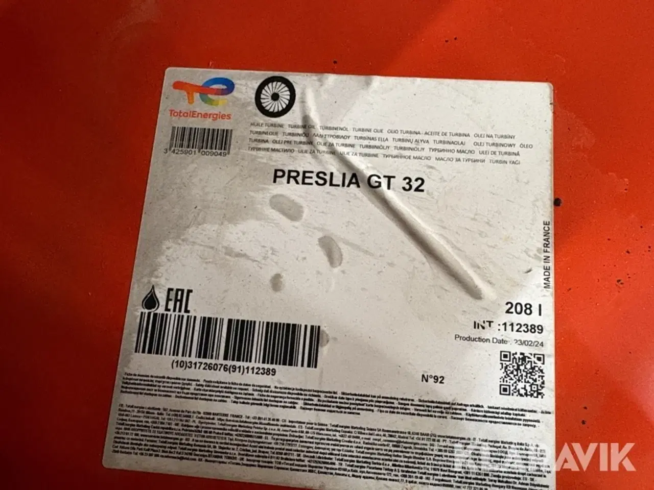 Billede 4 - Olie TotalEnergies Preslia GT 32 208 liter 2 styk