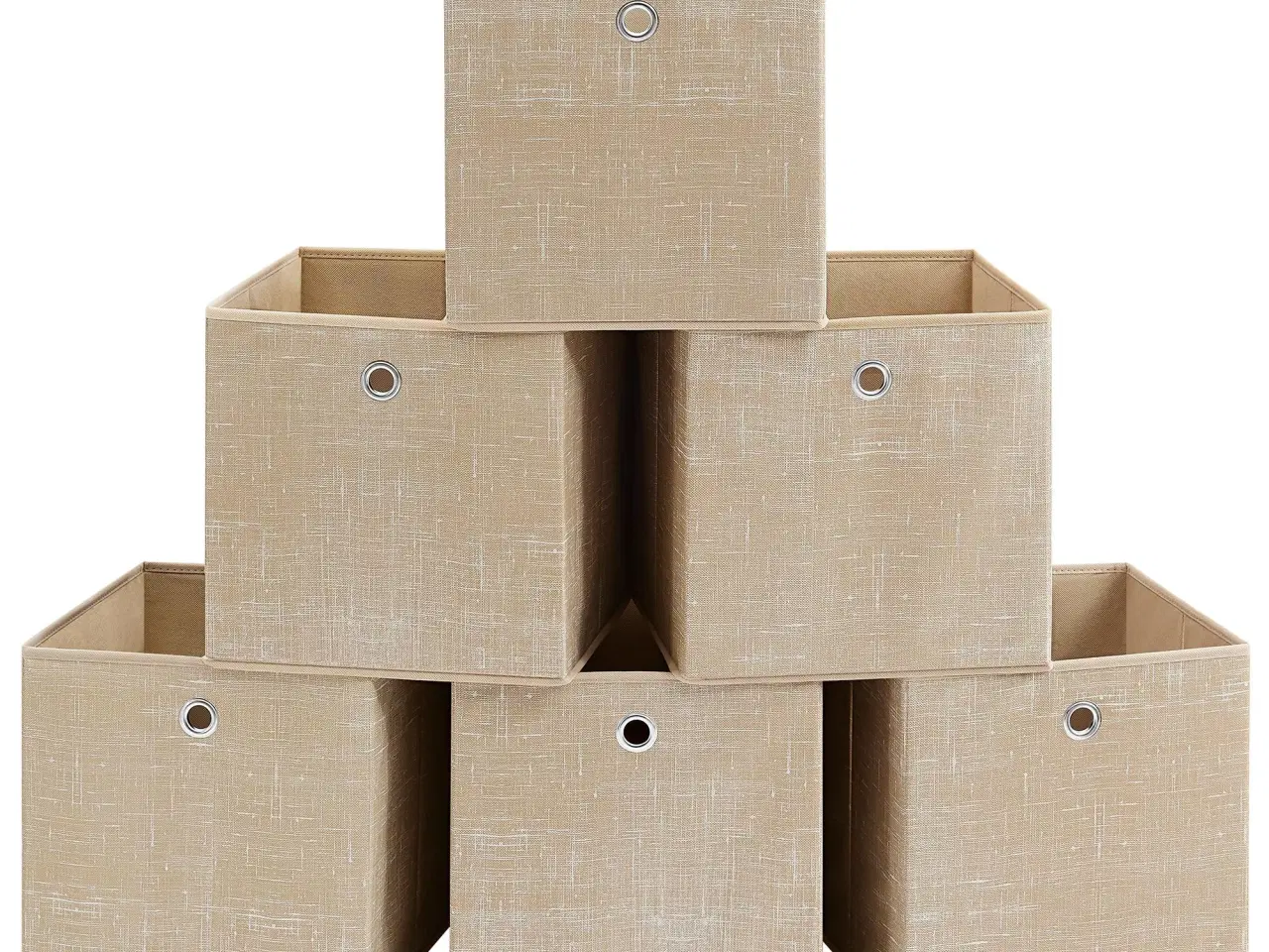 Billede 1 - Sæt med 6 foldbare opbevaringskuber i non-woven – 30 × 30 × 30 cm, sandbeige