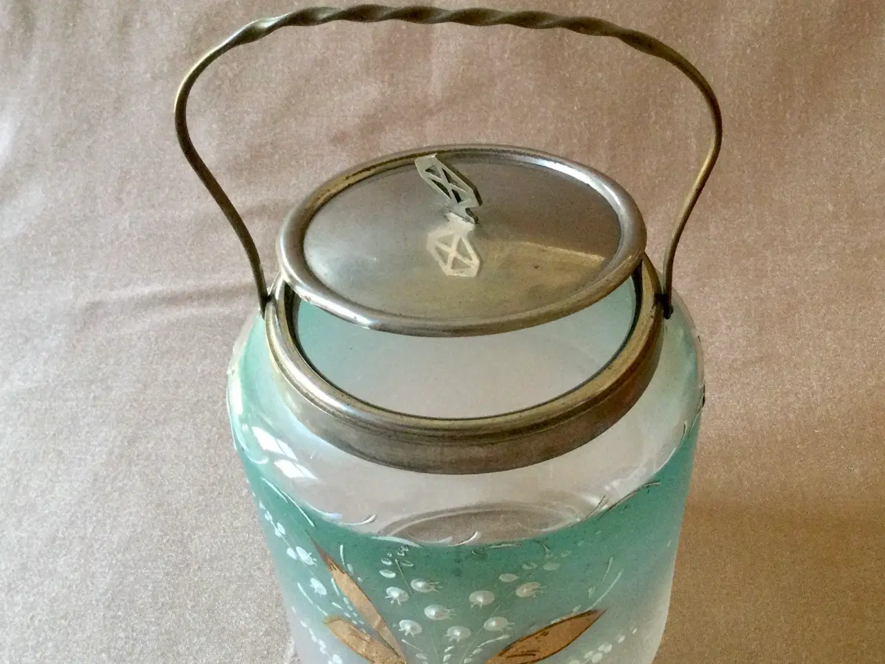 Billede 2 - Kiksespand i smukt lasur bemalet glas