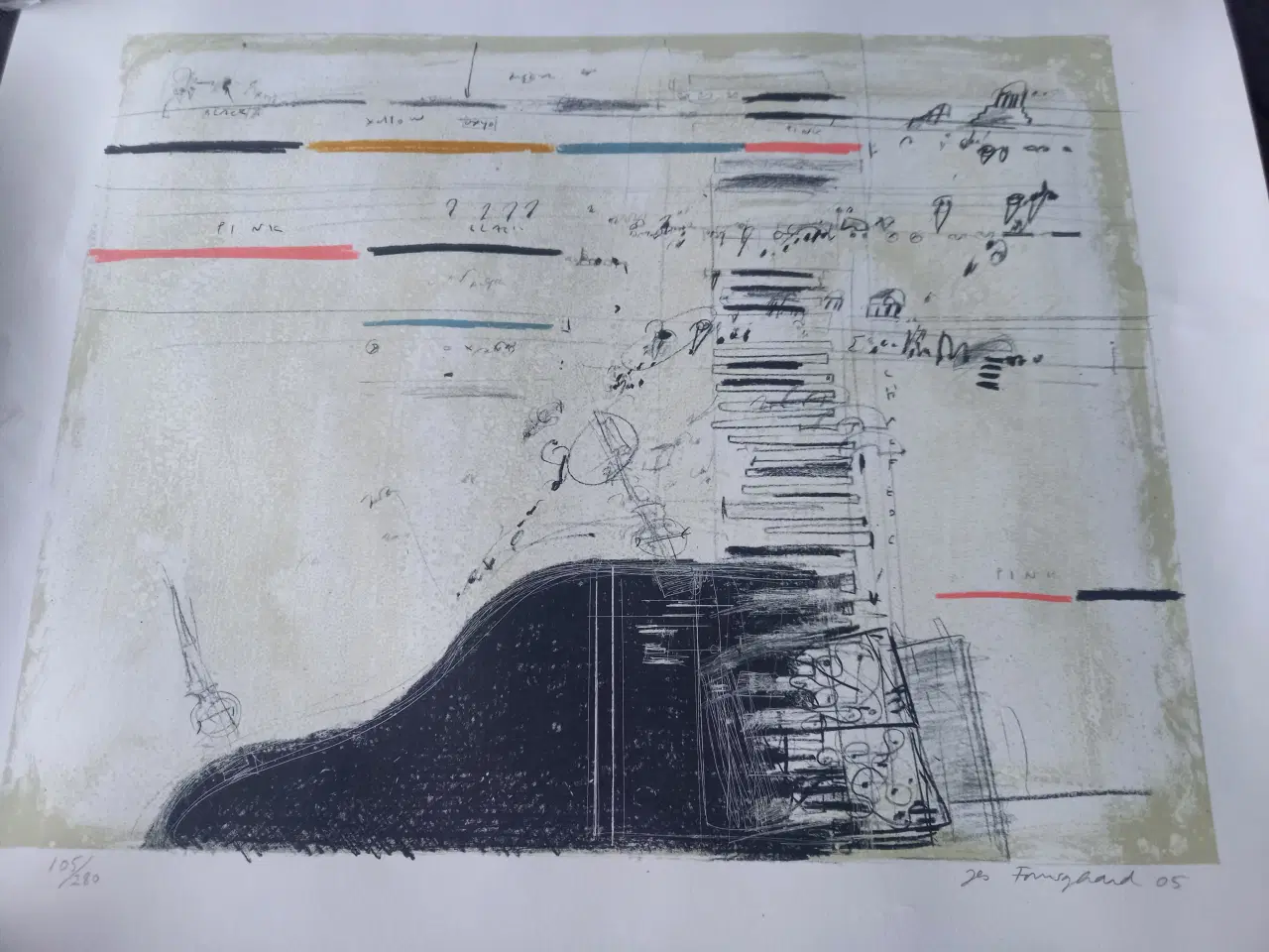Billede 1 - Jes Fomsgaard Litografi "Piano"