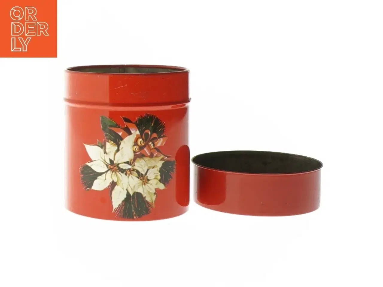 Billede 2 - Magasin Metal Juledåse med Julestjerner(str. Ø 10 cm længde 12 cm)