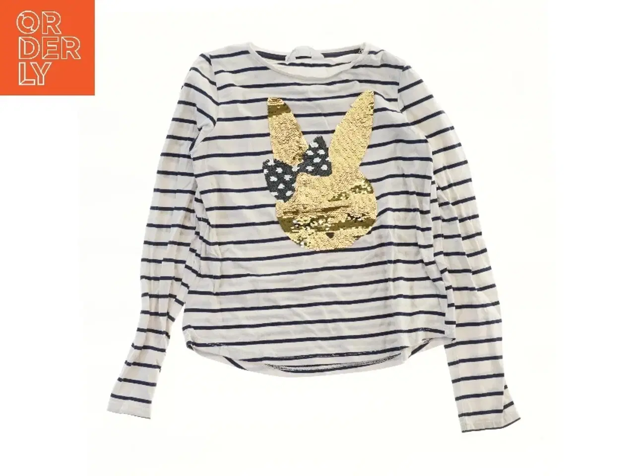 Billede 1 - Stribet langærmet trøje med guldkaninmotiv fra H&M (str. 134)