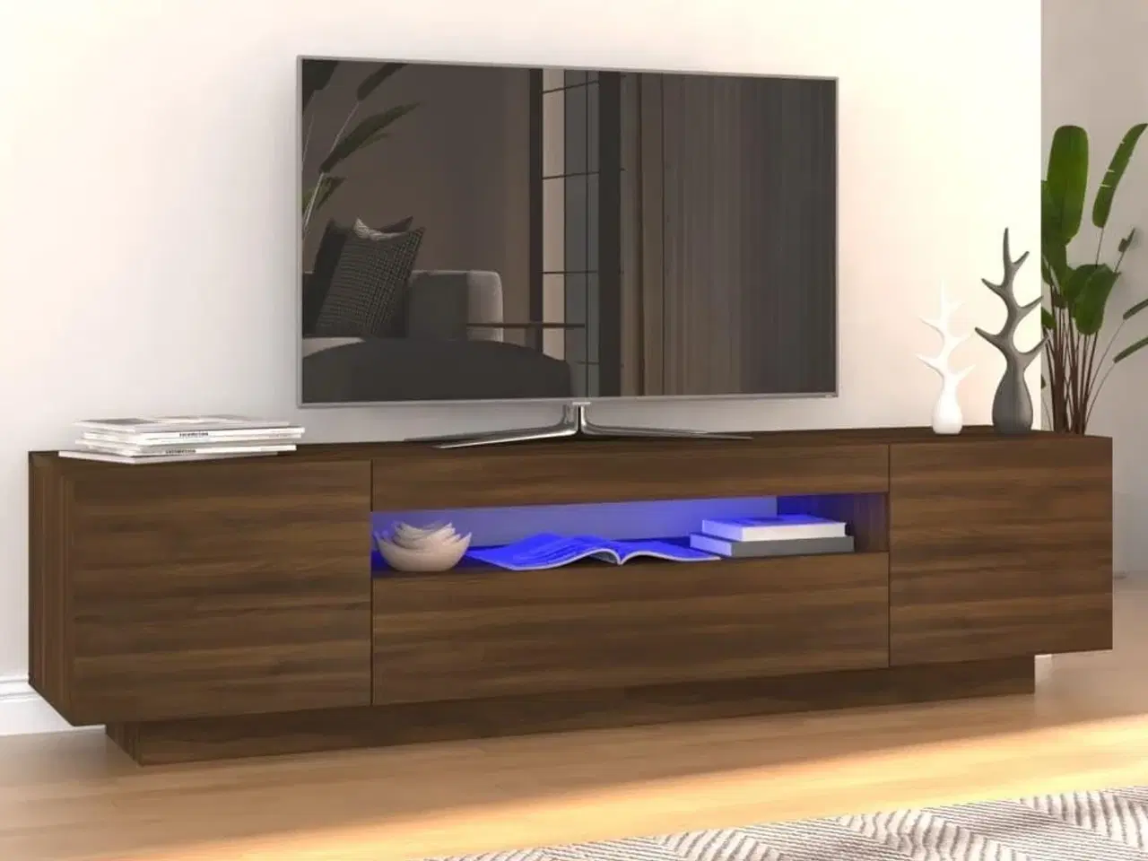 Billede 1 - Tv-bord med LED-lys 160x35x40 cm brun egetræsfarve