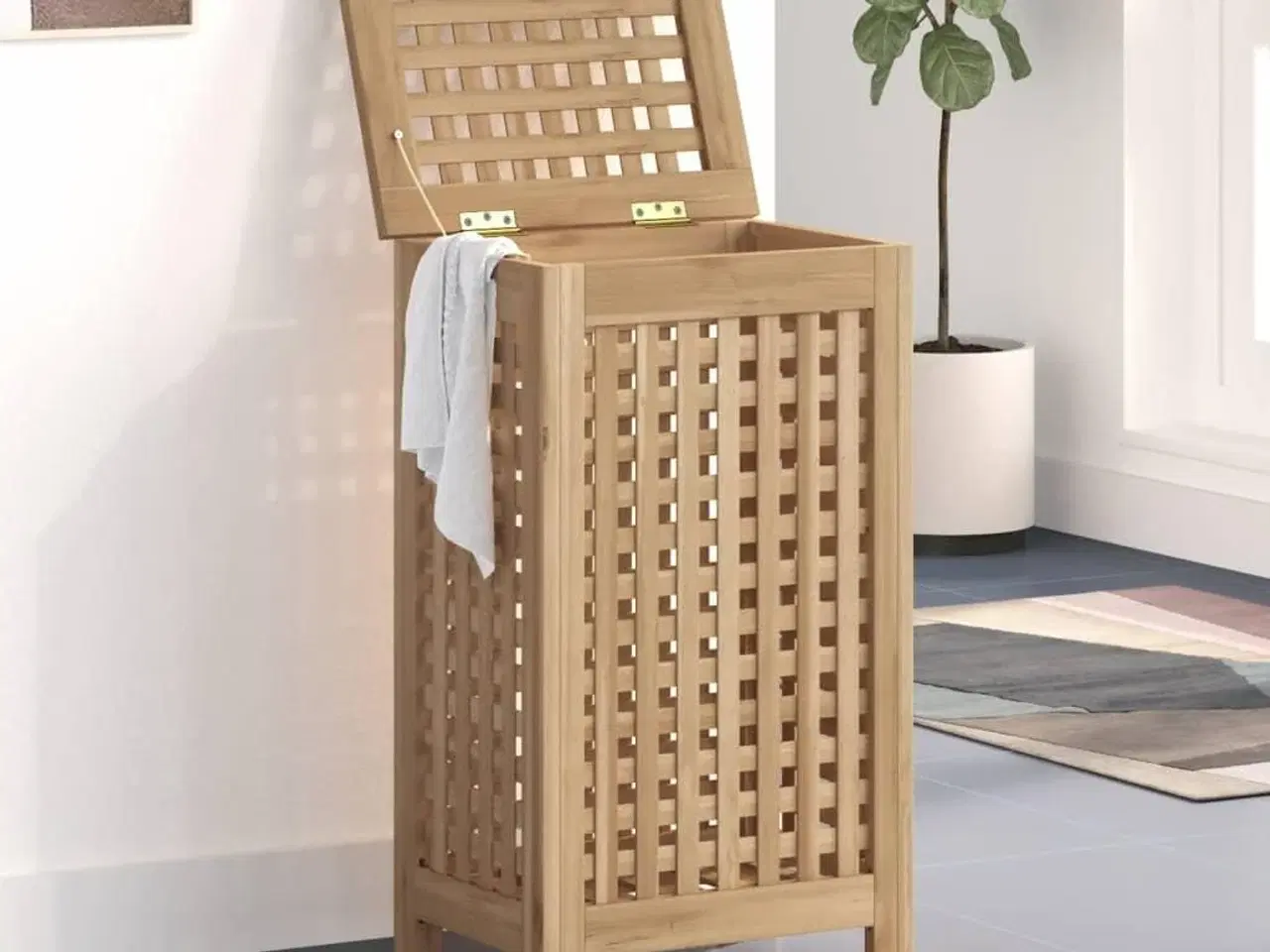 Billede 1 - Vasketøjskurv 35x25x60 cm massivt teaktræ