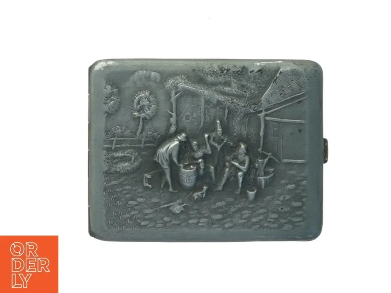 Billede 1 - Antik metal dåse med motiv (str. 10x8 cm)