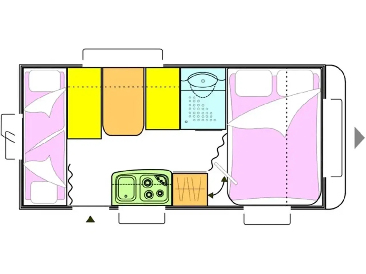 Billede 17 - 2014 - Caravelair Antares Luxe 527 Fortelt: Isabella Commodore Concept, mover, tv-antenne, sidesiddegruppe, kompressor køleskab m/ frostboks, 3 køjer og dobbeltseng