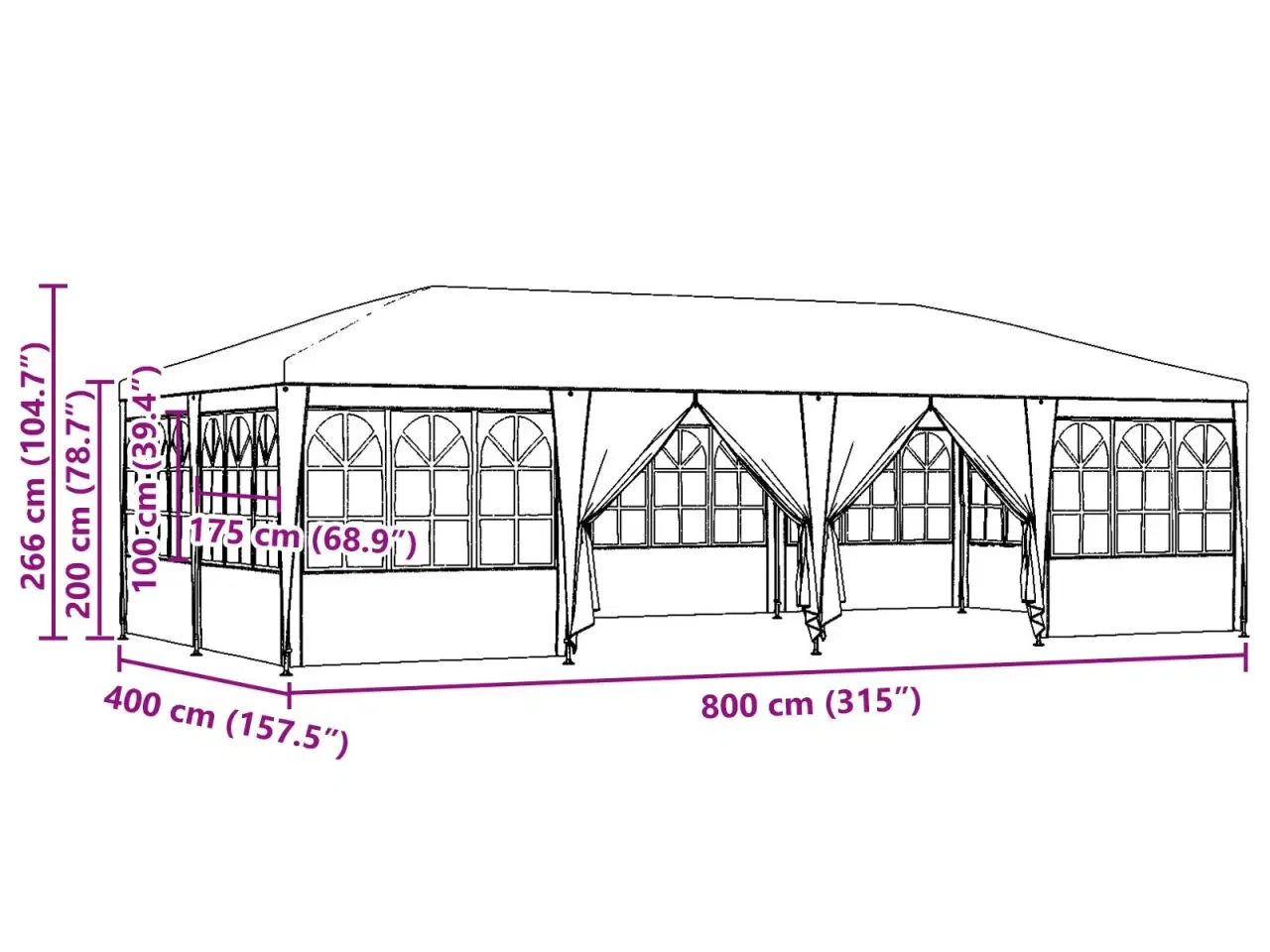 Billede 8 - Party Tent Hvid 800 x 400 x 266 cm Polyester og Stål