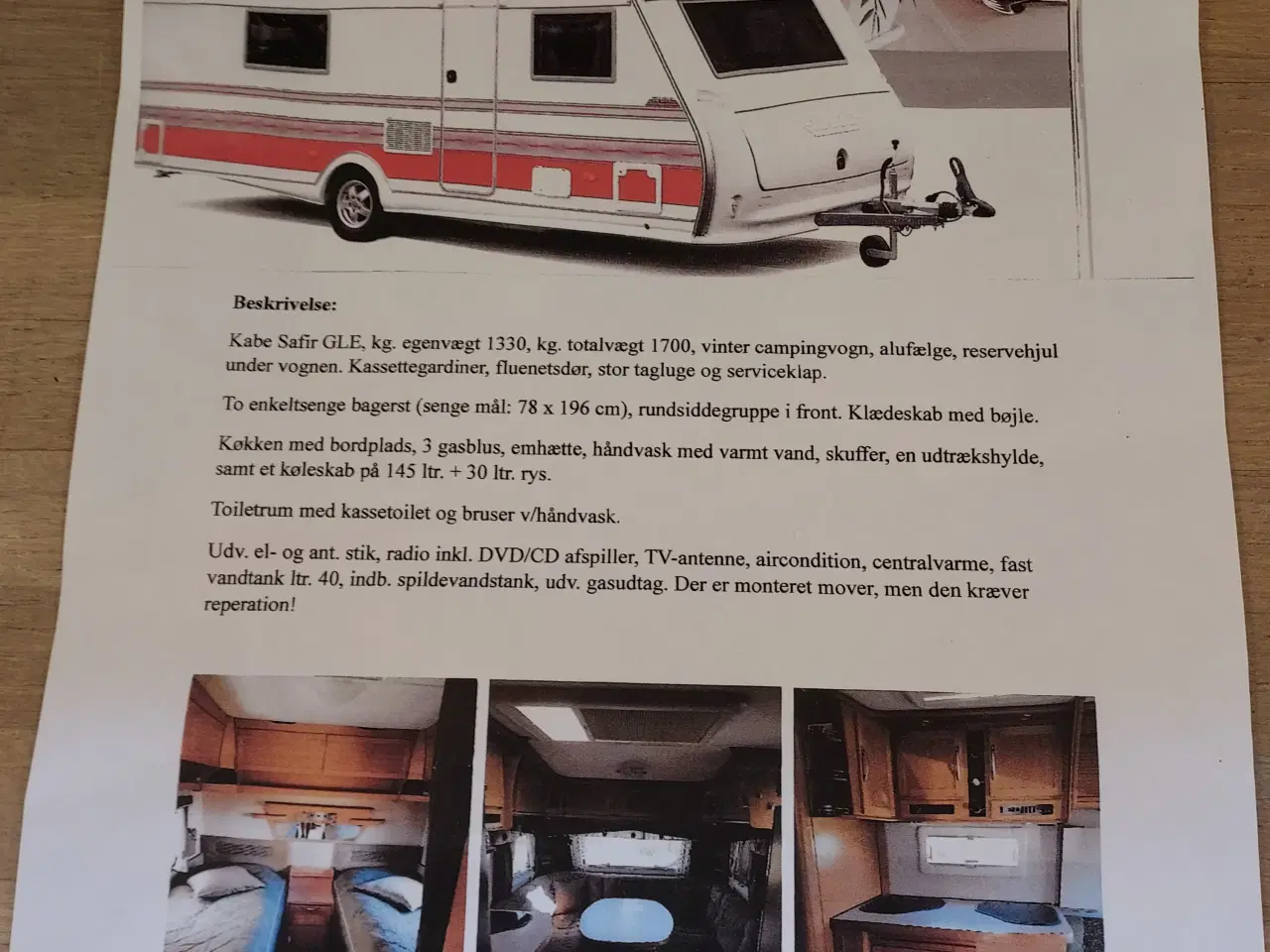 Billede 1 - Flot Kabe Safir GLE Campingvogn sælges