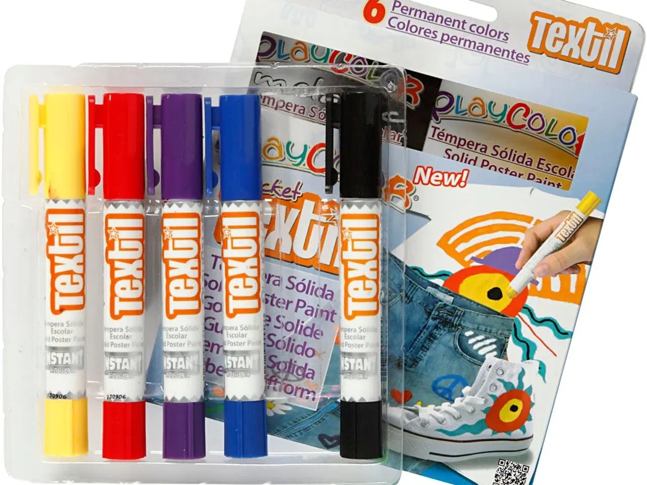 Billede 1 - Playcolor Tekstilfarver, L: 14 cm, ass. farver, 5 g, 6stk./ 1 pk.