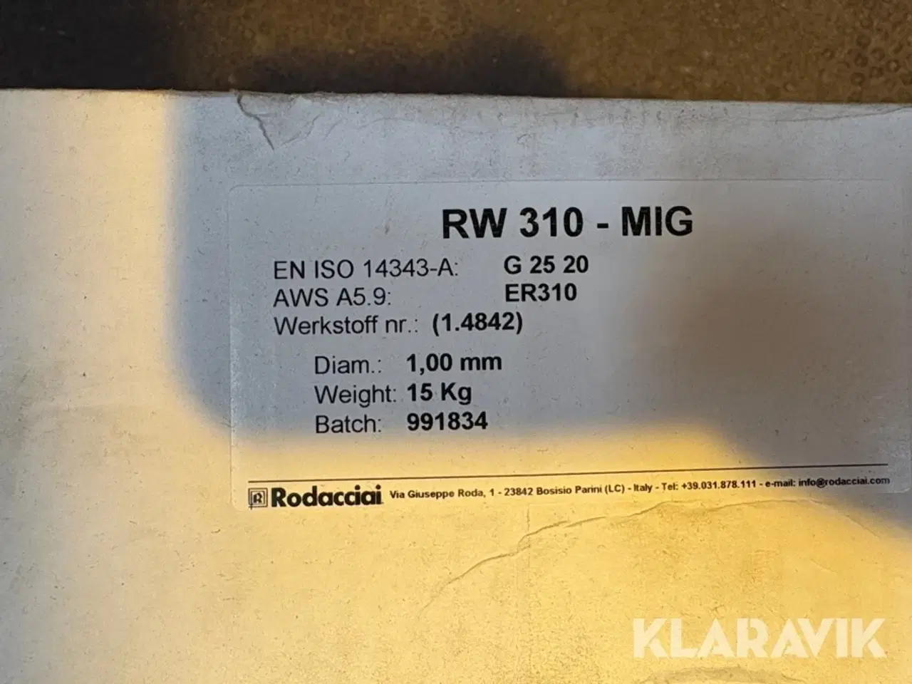 Billede 2 - Svejsetråd Rodacciai RW 310 - MIG