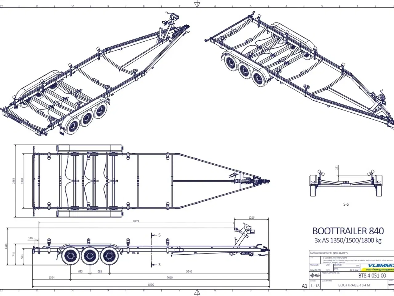 Billede 3 - Vlemmix Bådtrailer 840x250 3500 TR3 Flex-Roll