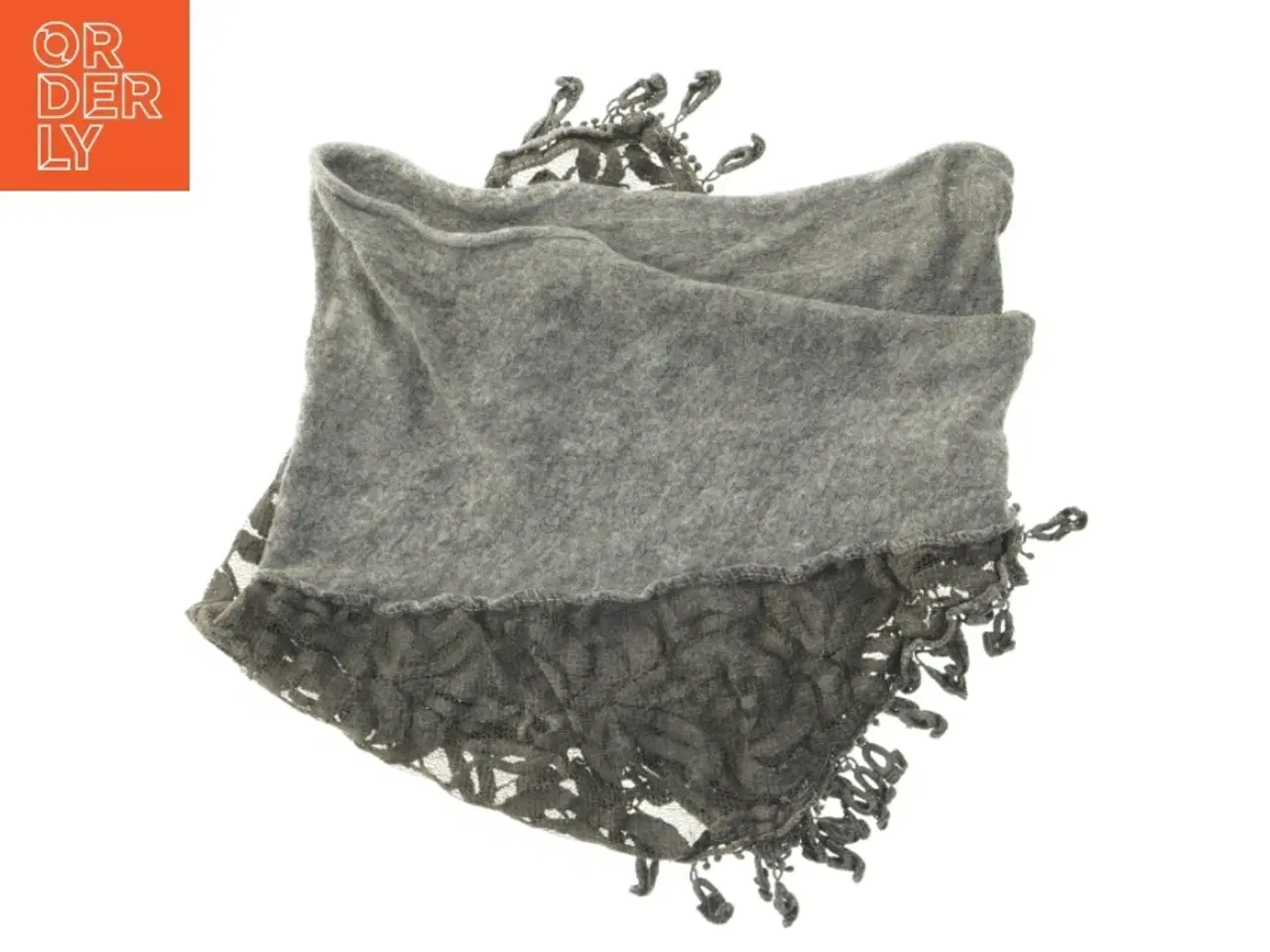 Billede 2 - Grå tørklæde med blonder (str. 102x58 cm)