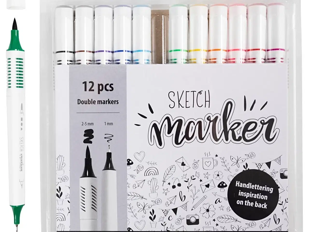 Billede 1 - Sketch Marker 12 stk. - Dobbelttuscher i standardfarver