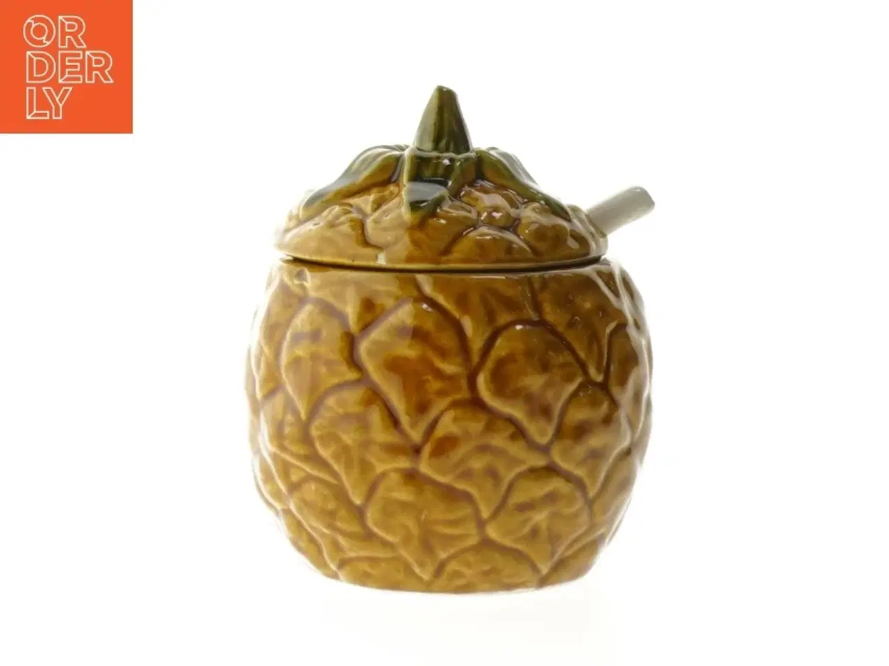 Billede 3 - Gammel marmelade- eller honningkrukke med låg og ske (str. Ø 7x11 cm)