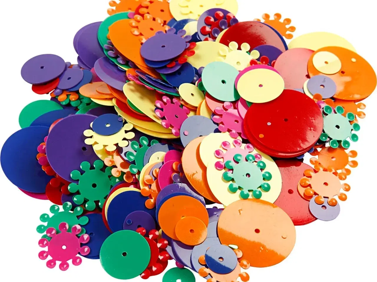 Billede 1 - Pailletter, runde, str. 10-25 mm, ass. farver, 250g/ 1 pk.
