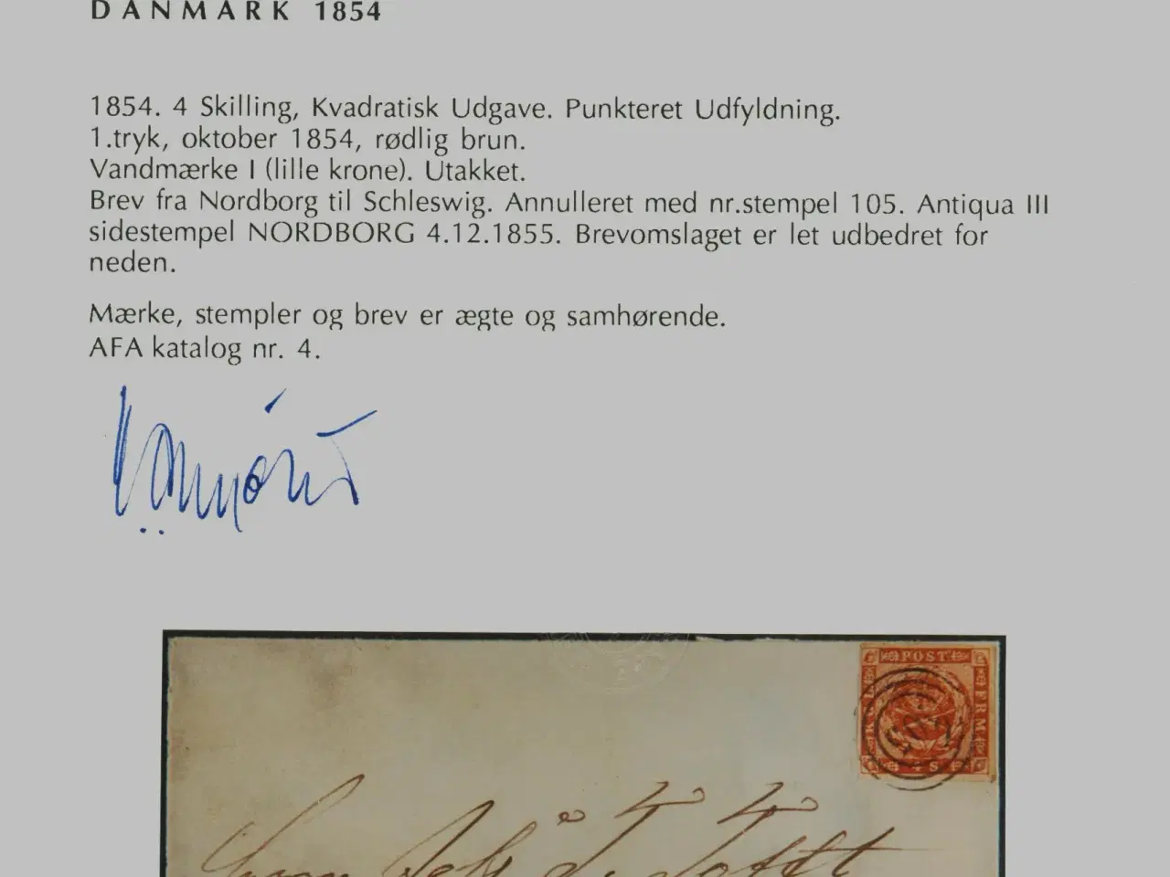 Billede 1 - Brev med 4 Skilling brun, 1854. 1. tryk